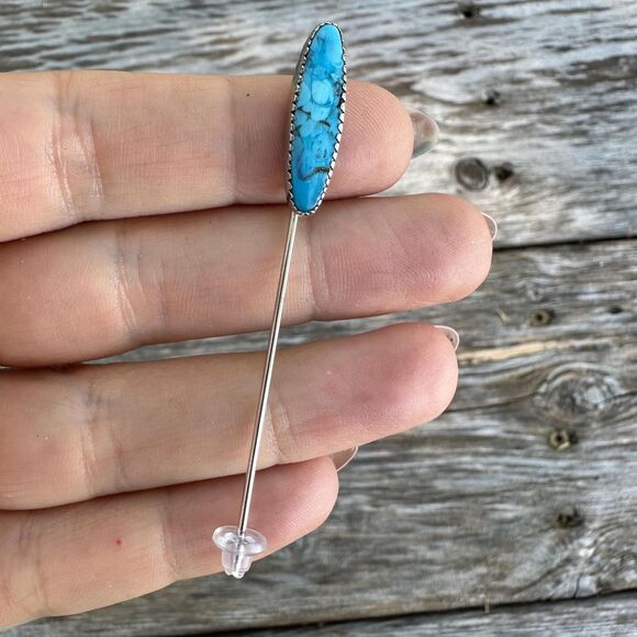 Beau Sterling Turquoise Stick Pin - Picture 1 of 2